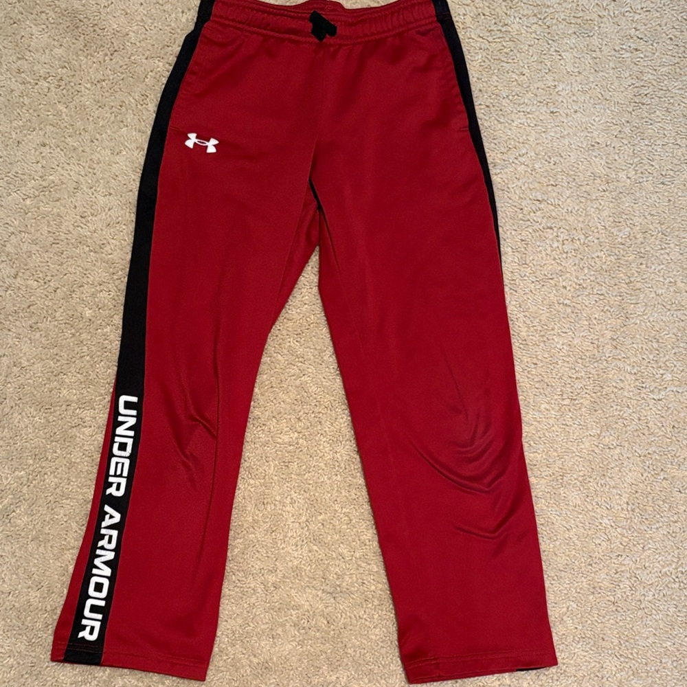 Under Armour Kids Red Joggers with Black Side Panels